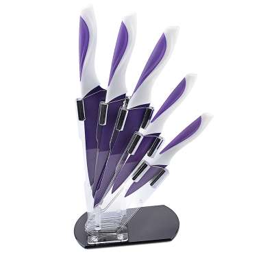 1100024 5pcs purple blade non-stick knife set with acrylic stand