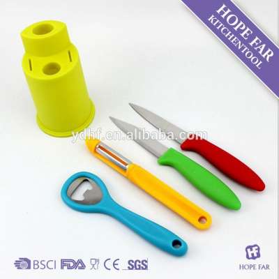 1100009 5pcs fruit knife opener and peeler set with plastic stand