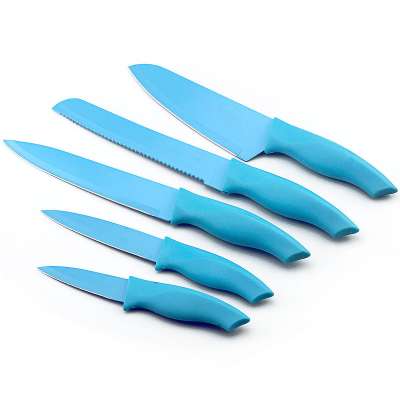 1100023 high quality 5pcs stainless steel blue handle non-stick kitchen knife set carving knives